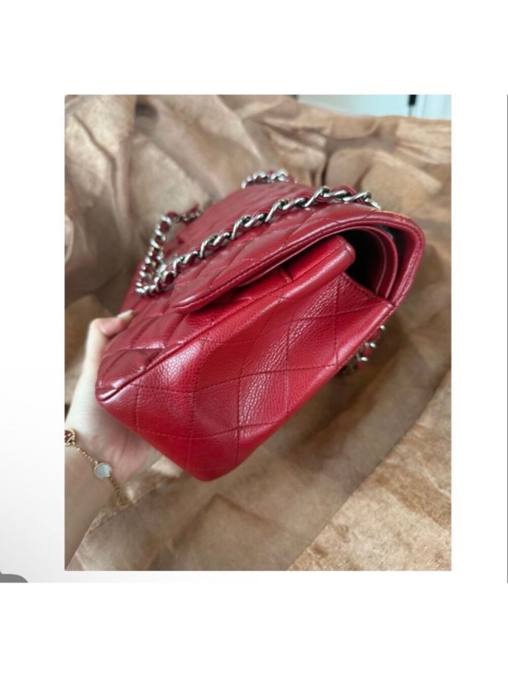 CHANEL Quilted Double Flap Shoulder Bag in Burgundy Red with Silver Hardware - Picture 4 of 13
